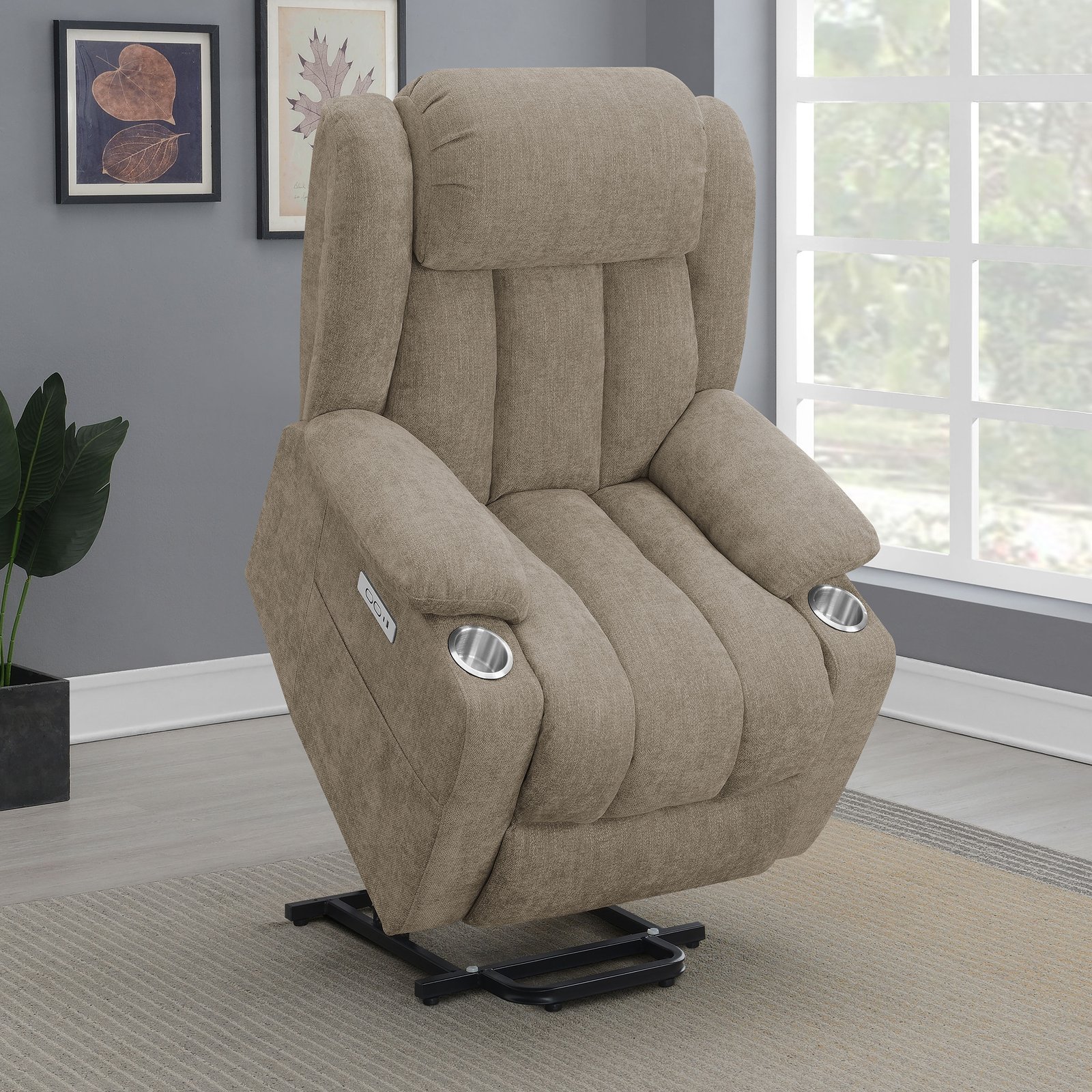 Houston Upholstered Power Lift Recliner Chair Camel - Image 4