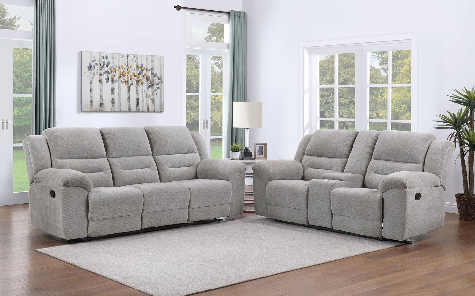 Gilson 2-piece Chenille Upholstered Reclining Sofa Set Grey - Image 2