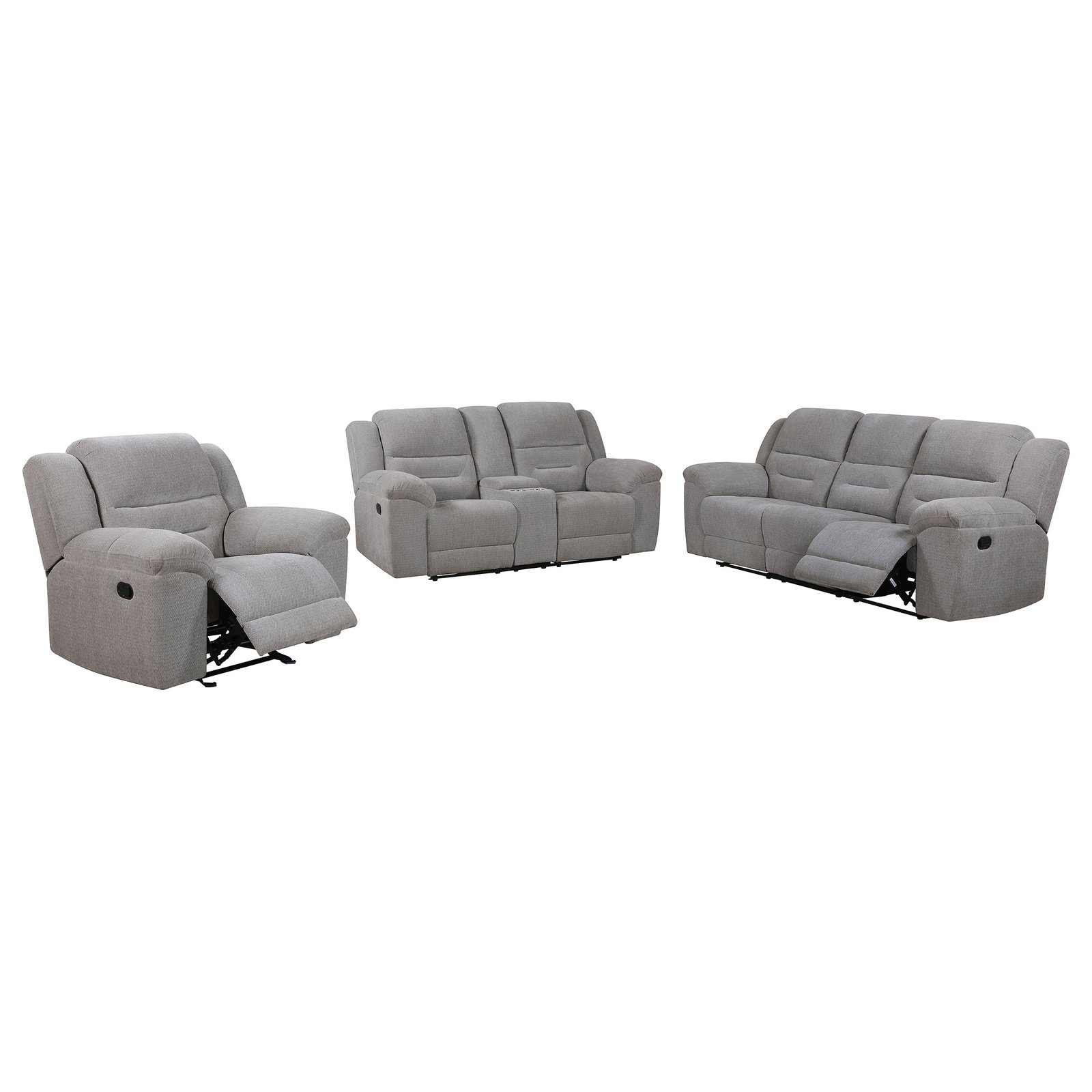 Gilson 3-piece Chenille Upholstered Reclining Sofa Set Grey - Image 3