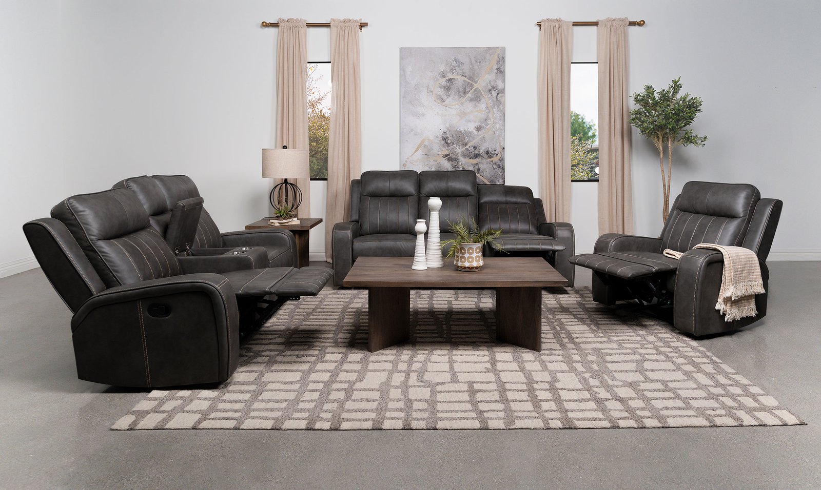 Raelynn 3-piece Upholstered Reclining Sofa Set Grey - Image 2