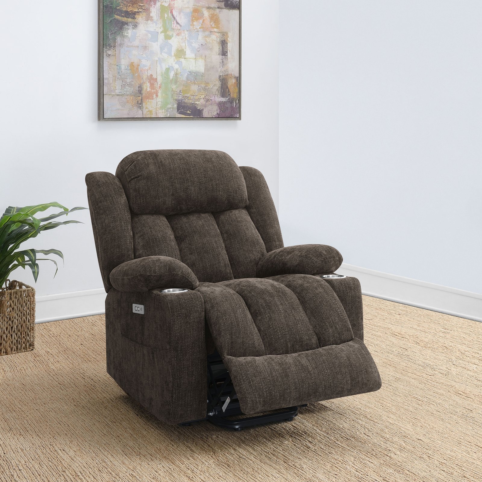 Houston Upholstered Power Lift Recliner Chair Dark Brown - Image 3