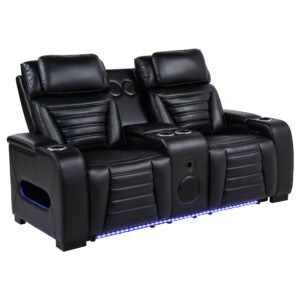 Zuma Faux Leather Dual Power Reclining LED Loveseat Black