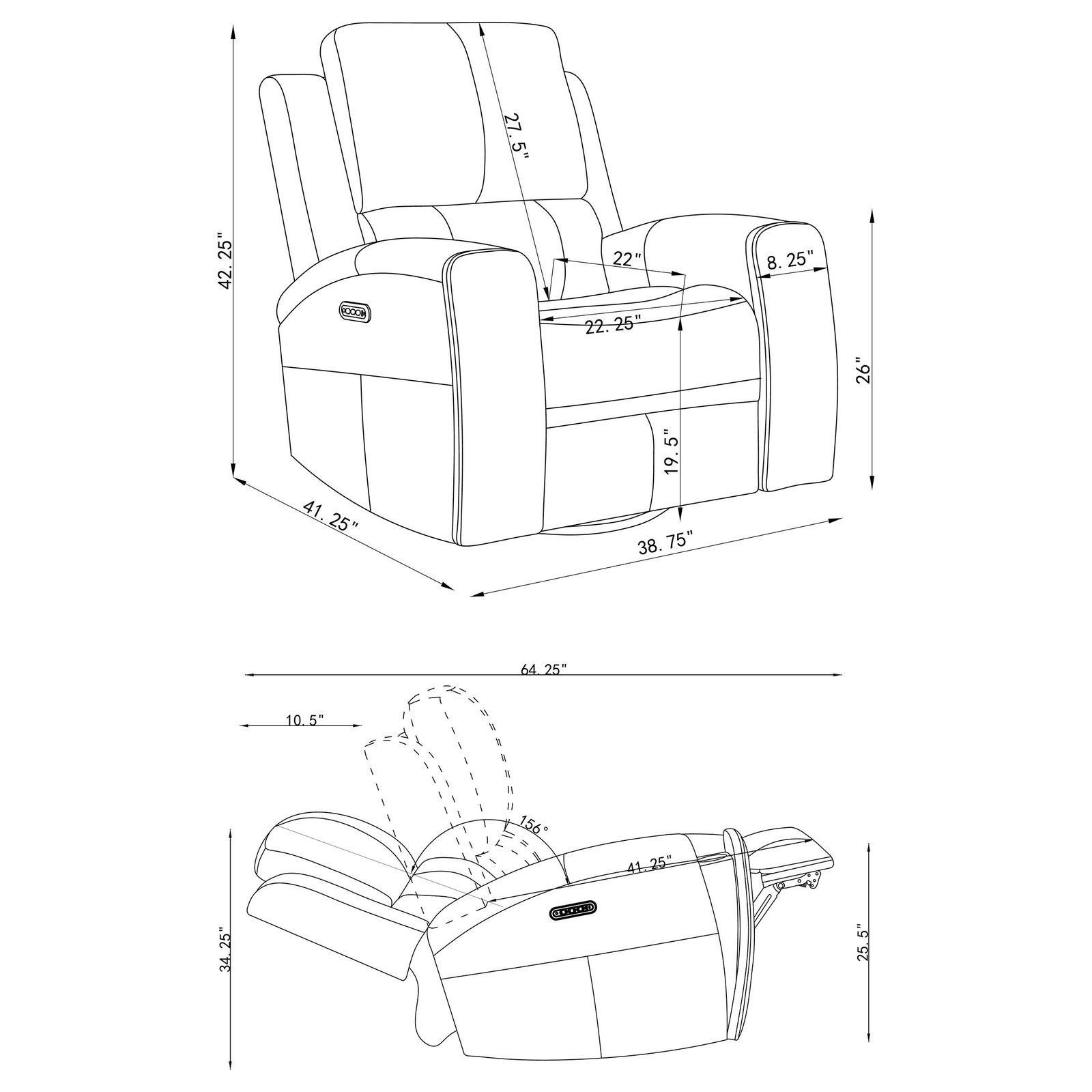 Brickston Triple Power Swivel Glider Recliner Charcoal - Image 14